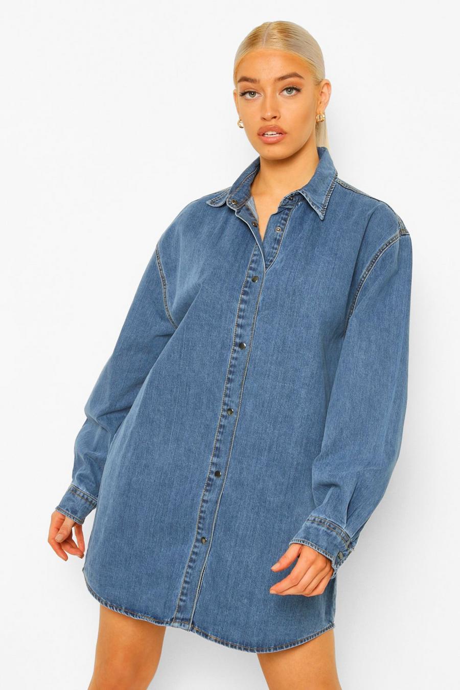 Dark blue Oversized Denim Shirt Dress image number 1