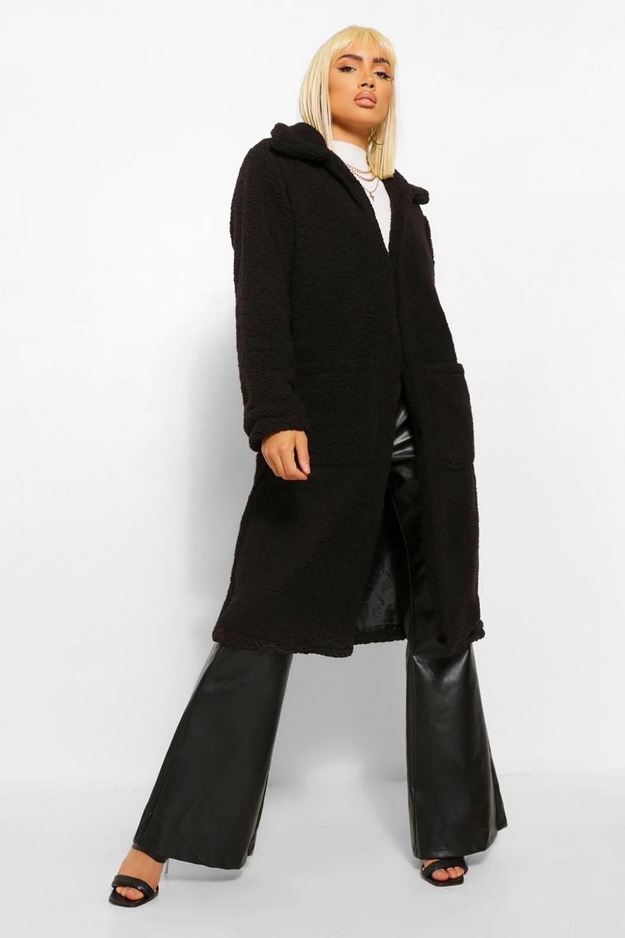 Black Longline Teddy Faux Fur Coat image number 1