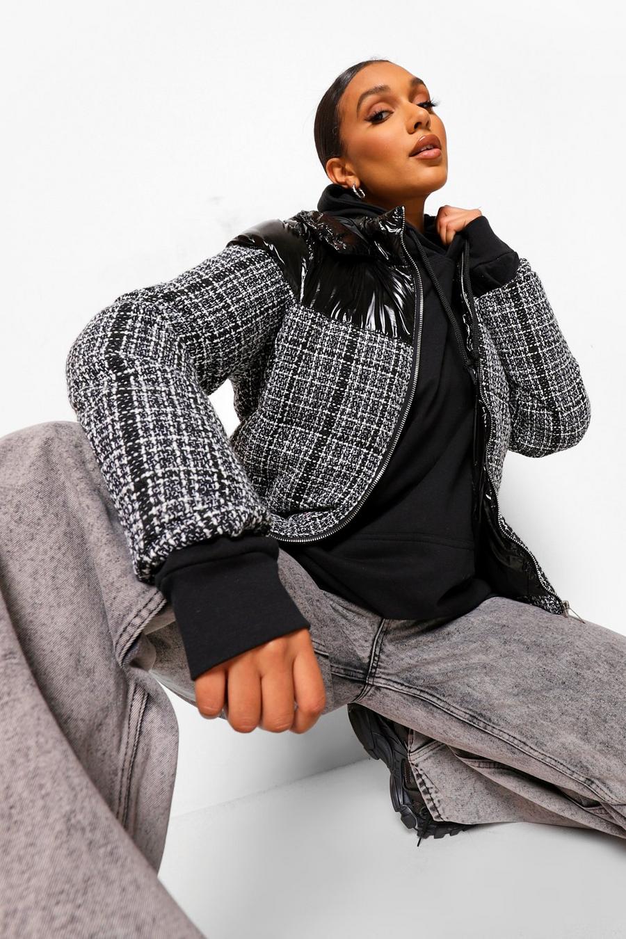 Black Check Panel Puffer Jacket image number 1