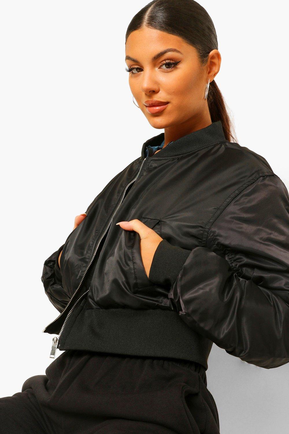 black crop bomber jacket womens