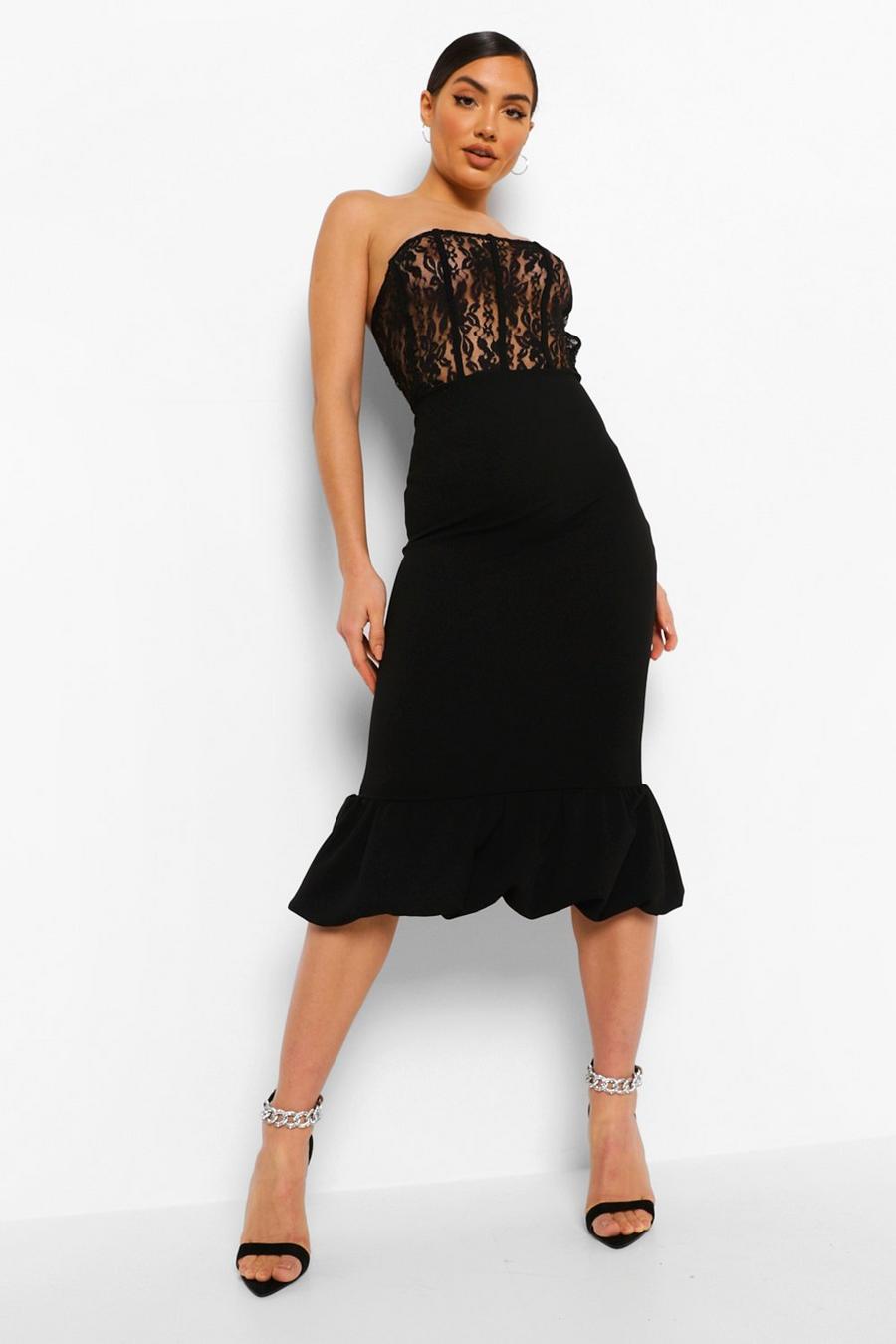 Black Lace Corset Puff Hem Midaxi Dress image number 1
