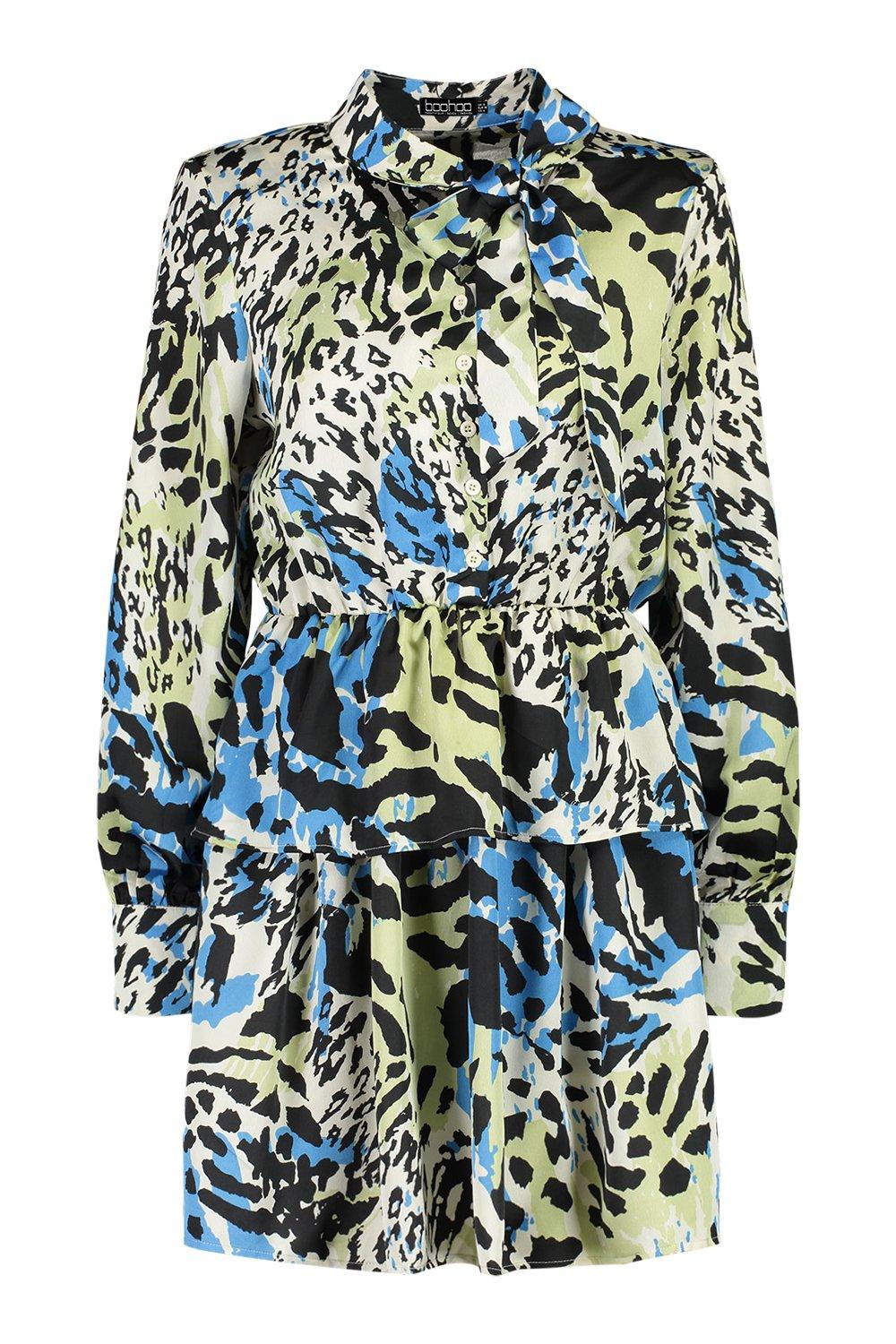 Boohoo blue 2024 leopard print dress