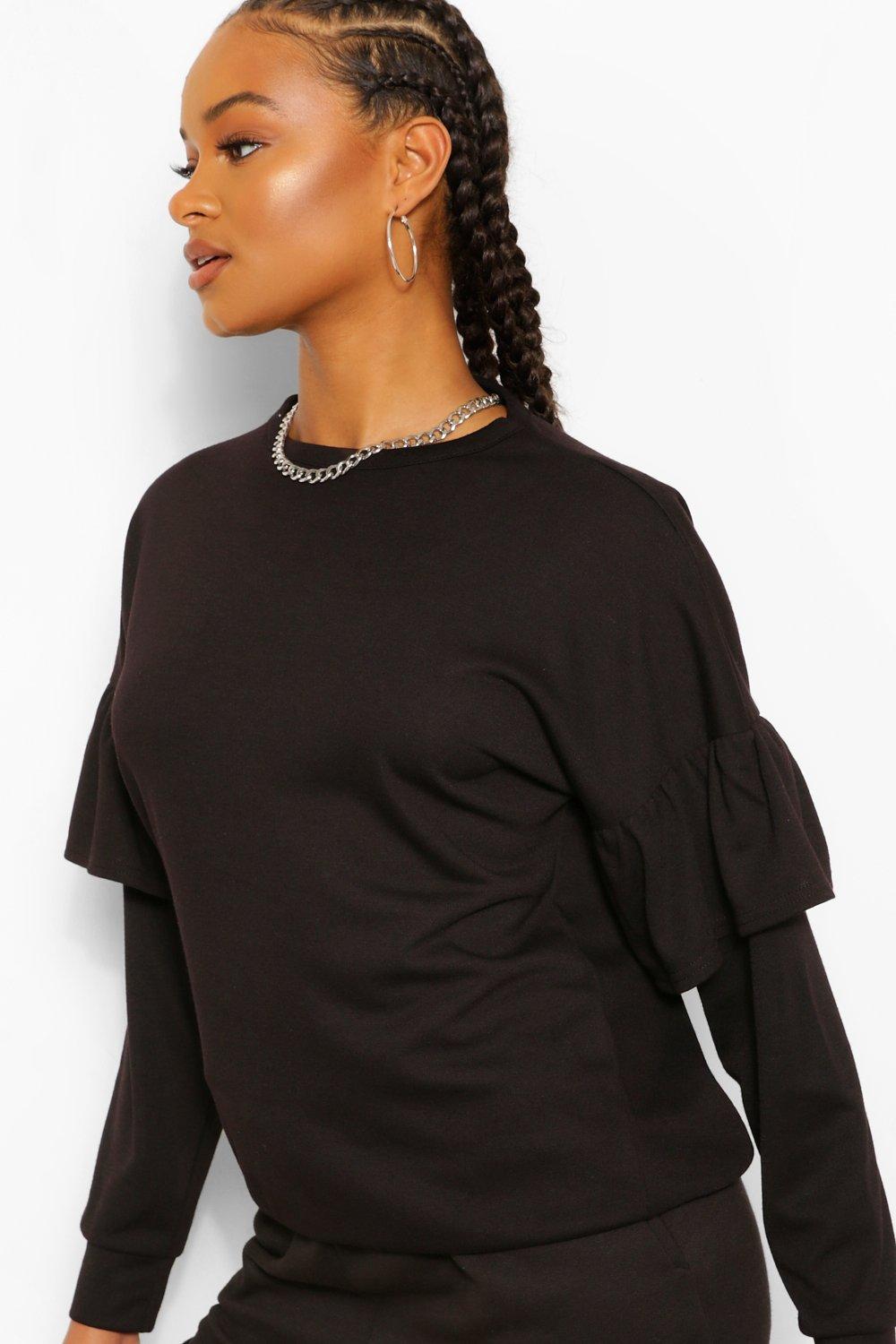 Black ruffle sweatshirt hotsell