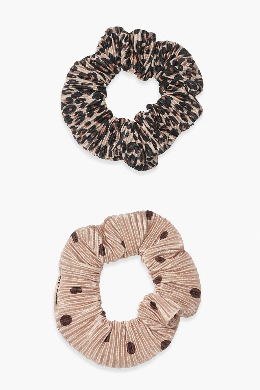 Brown Plisserad scrunchies med olika mönster (2-pack) image number 1