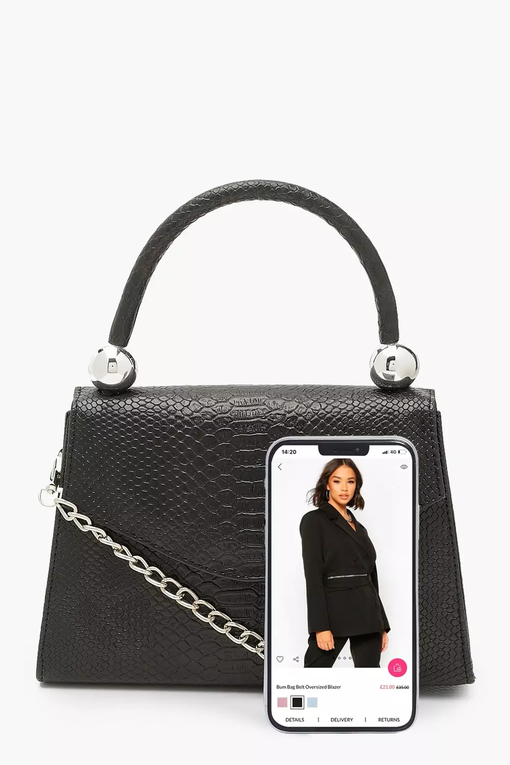 Black Snake Structured Bead Detail Bag alternative image