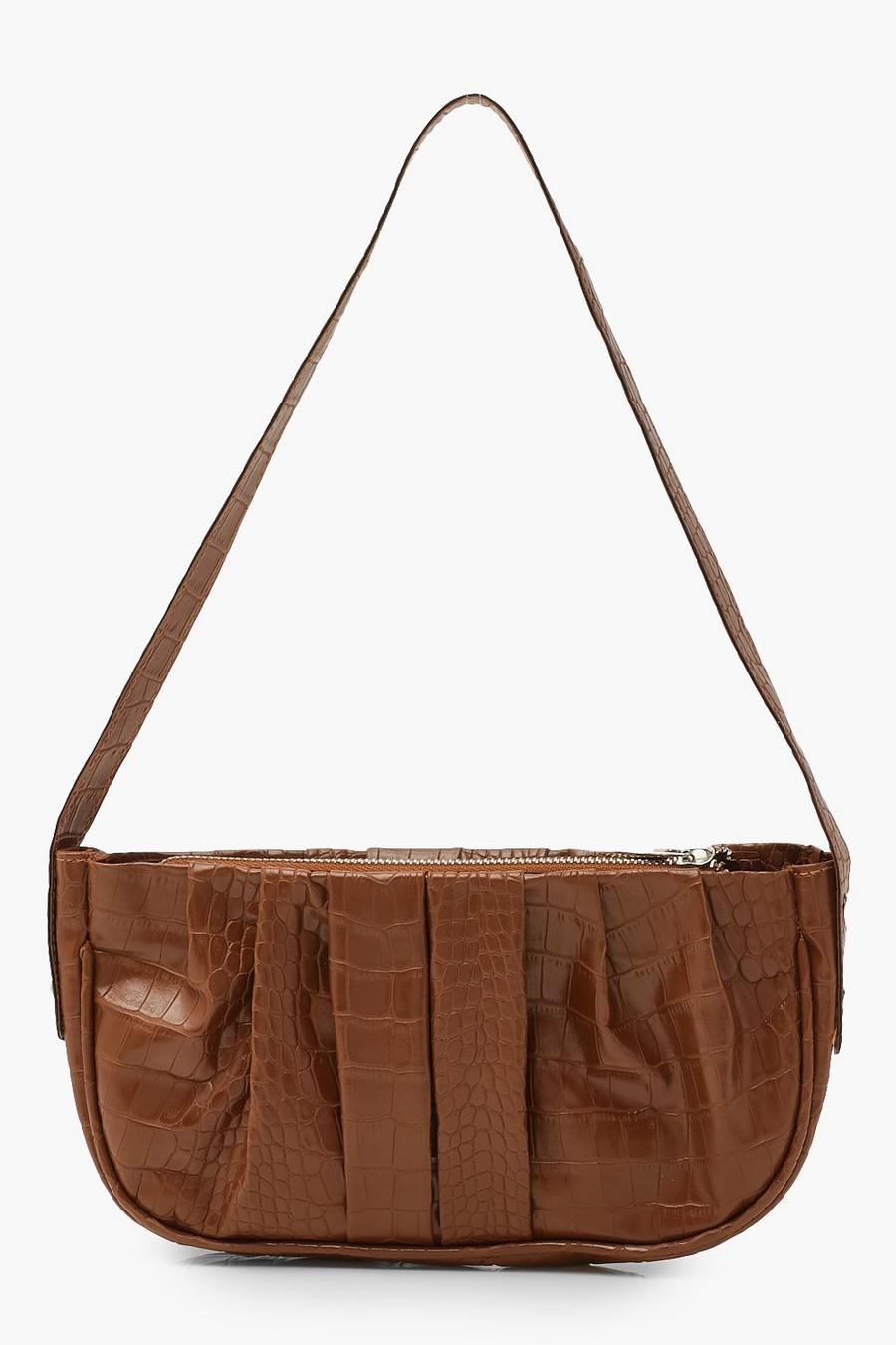 Chocolate Croc Pleated Shoulder Bag image number 1