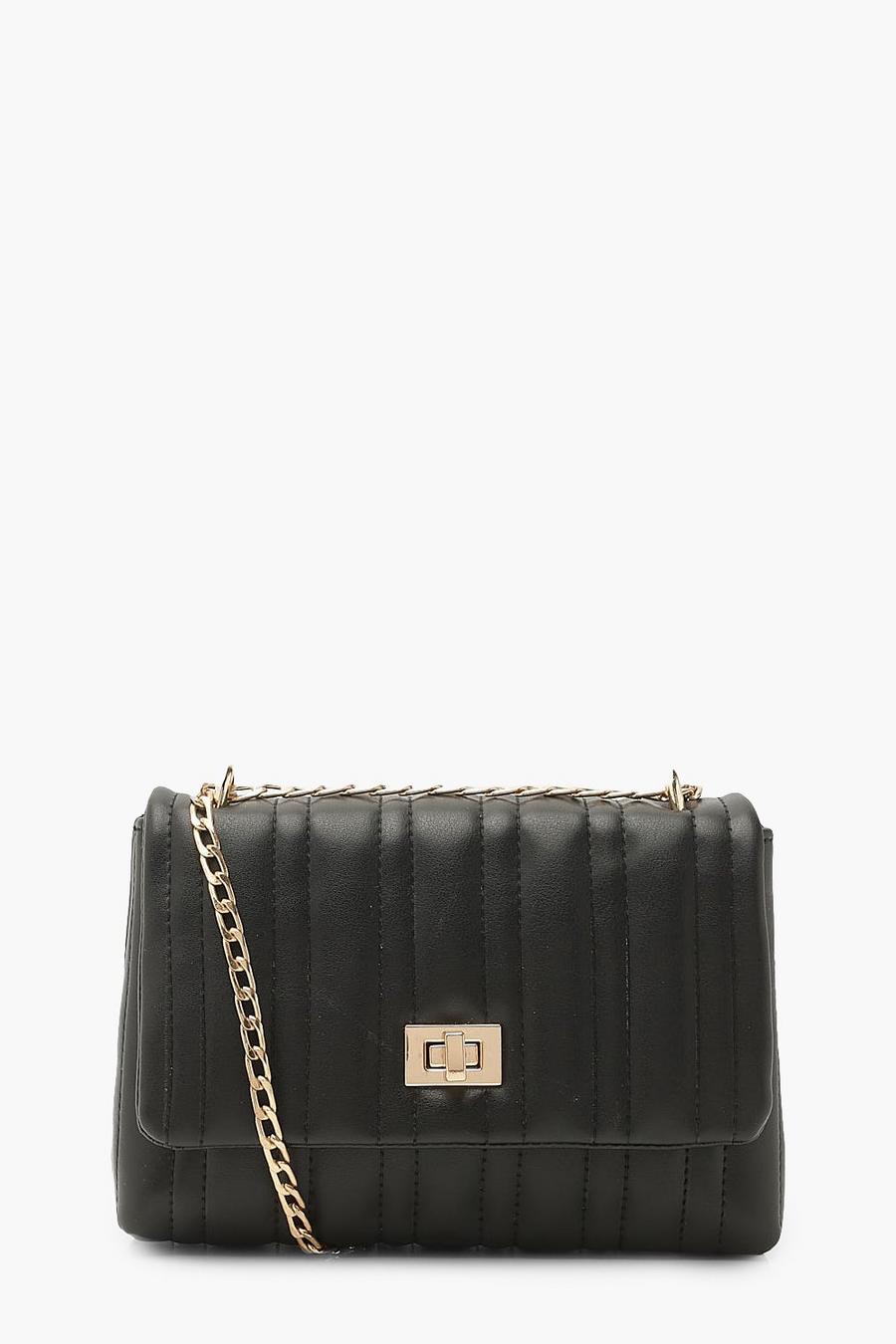 Black Quilted Lock Detail Mini Cross Body Bag image number 1