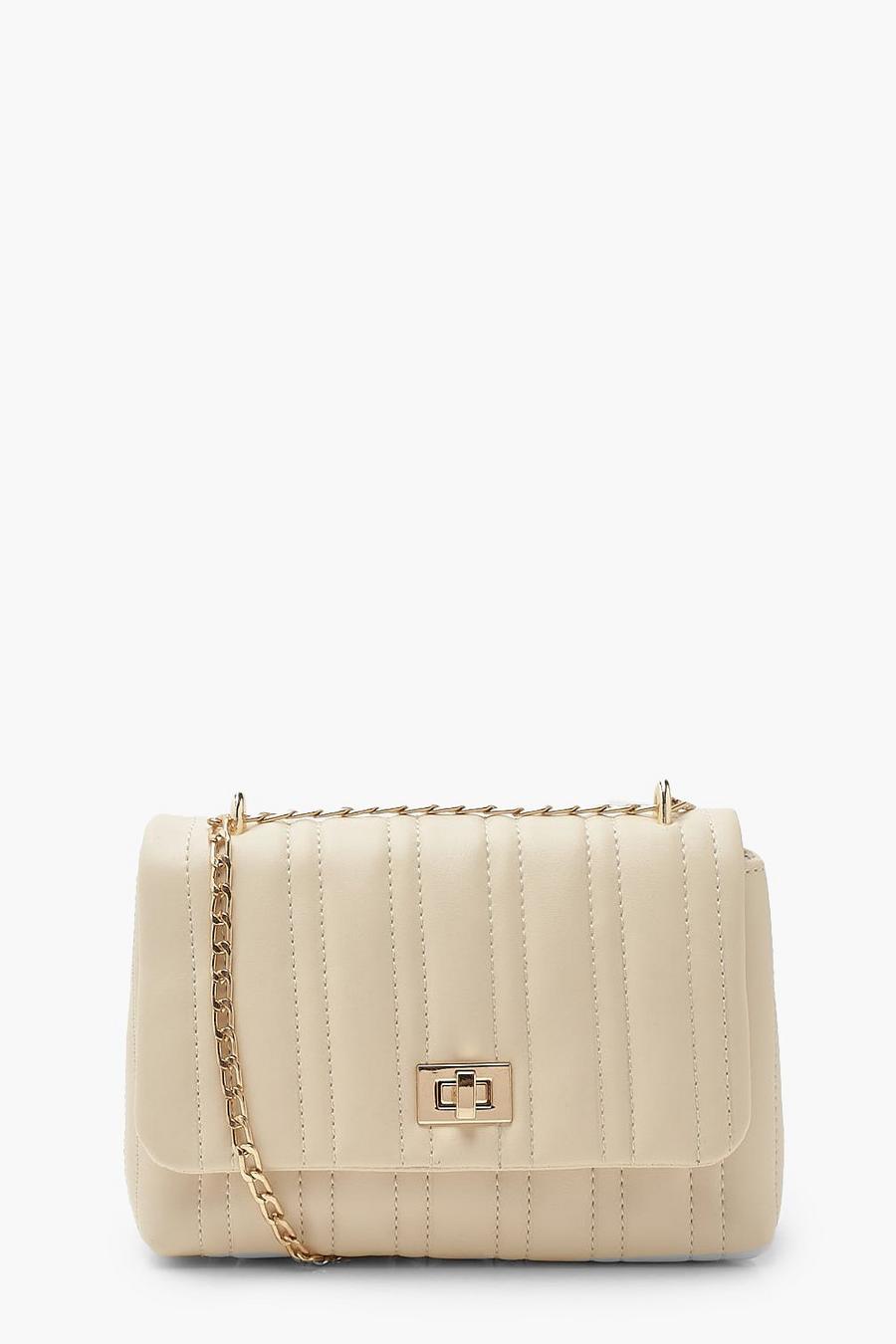 Cream Quilted Lock Detail Mini Cross Body Bag image number 1