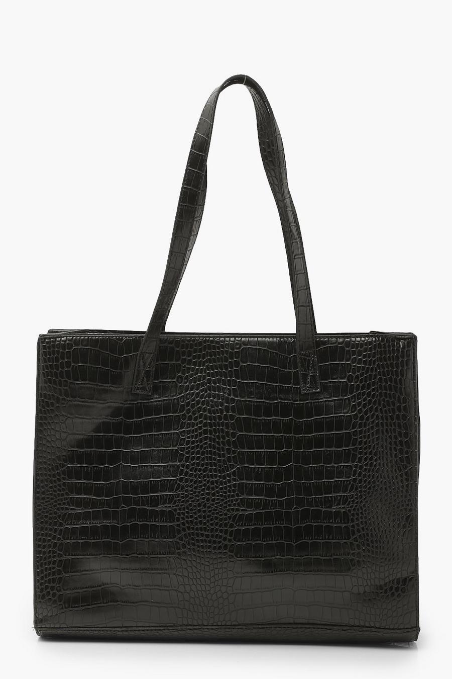 Black Stor shoppingväska med krokodilskinnseffekt image number 1