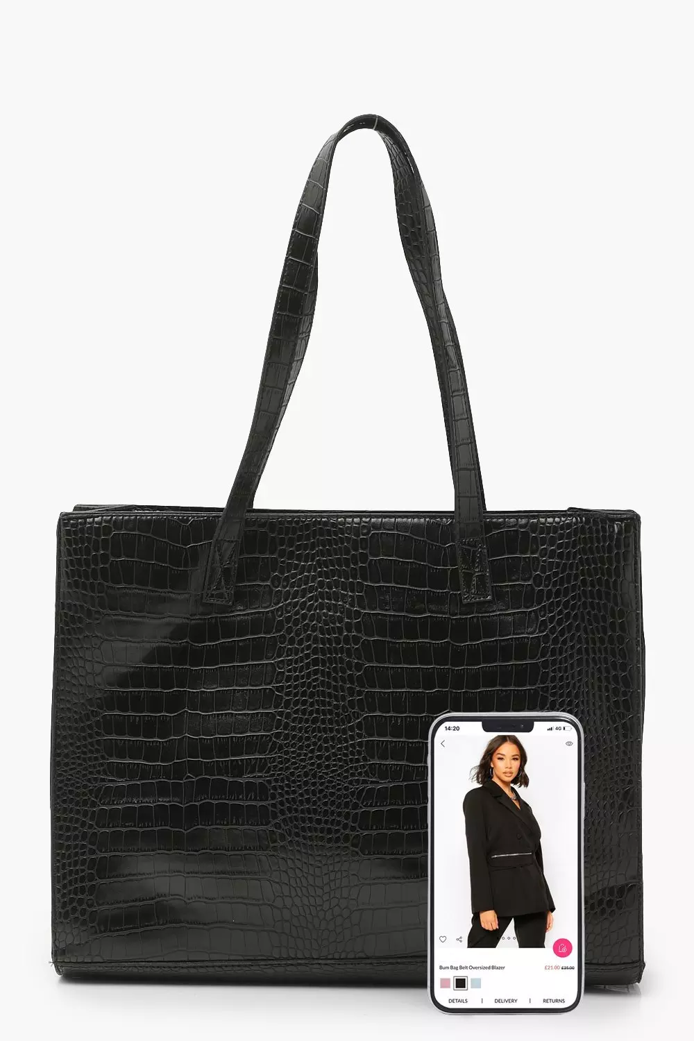 Black Croc Structured Large Shopper Bag alternative image