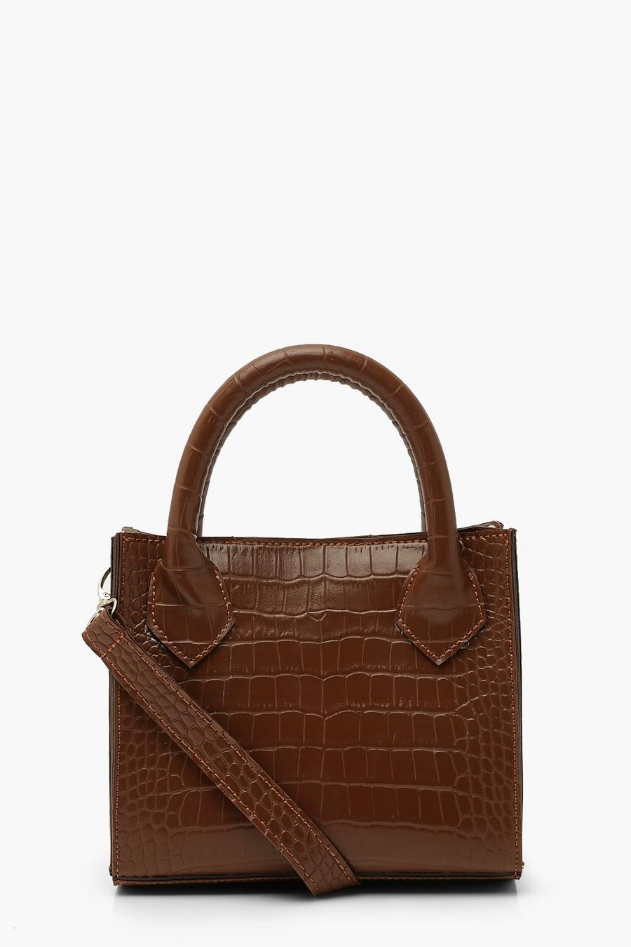 Liten handväska med krokodilskinnseffekt image number 1
