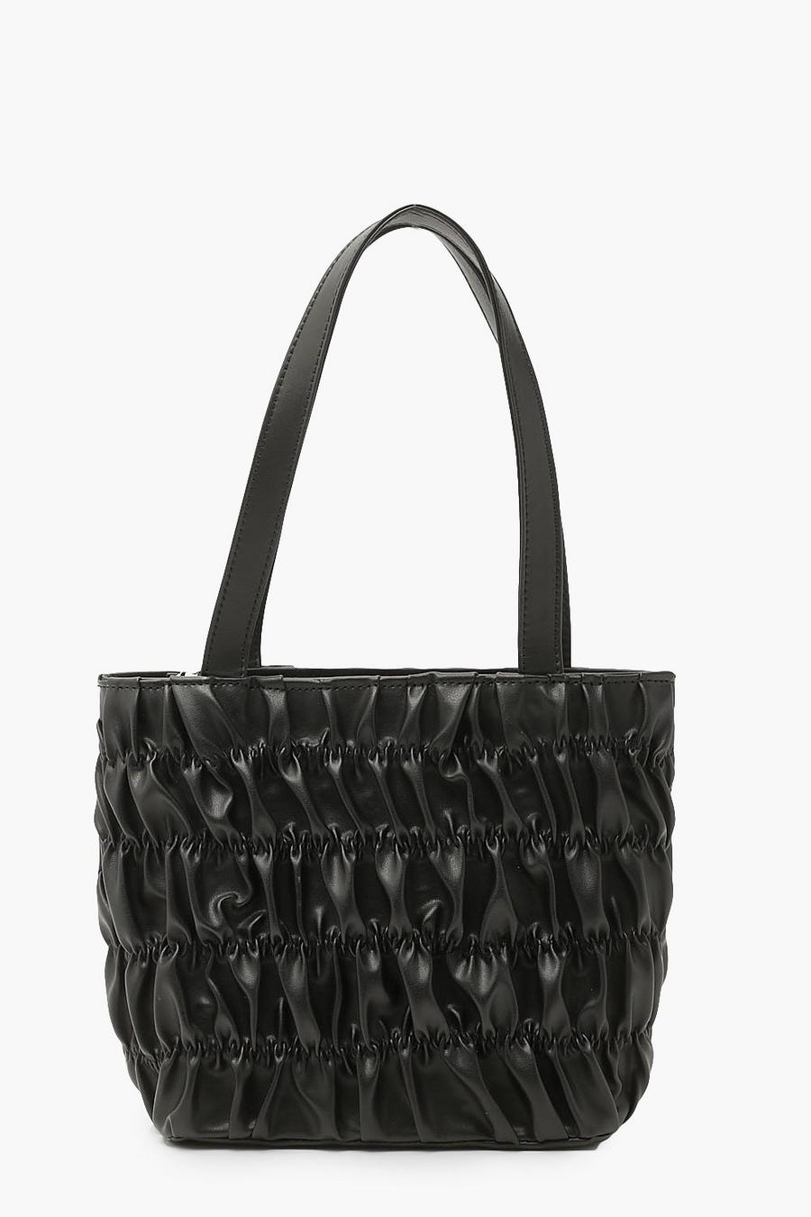 Black Ruched Small Tote Bag image number 1