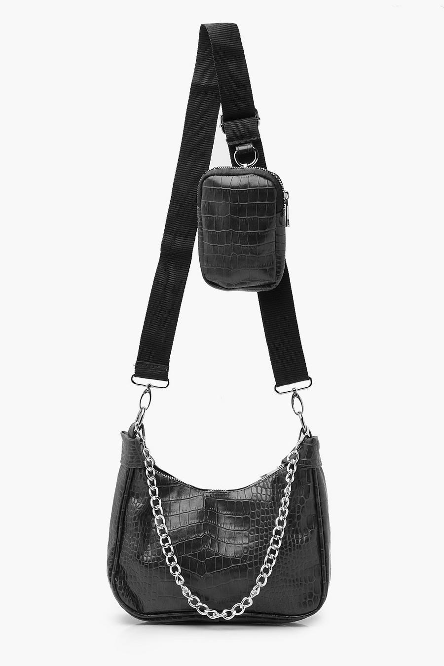 Black Croc Multiway Cross Body Bag image number 1