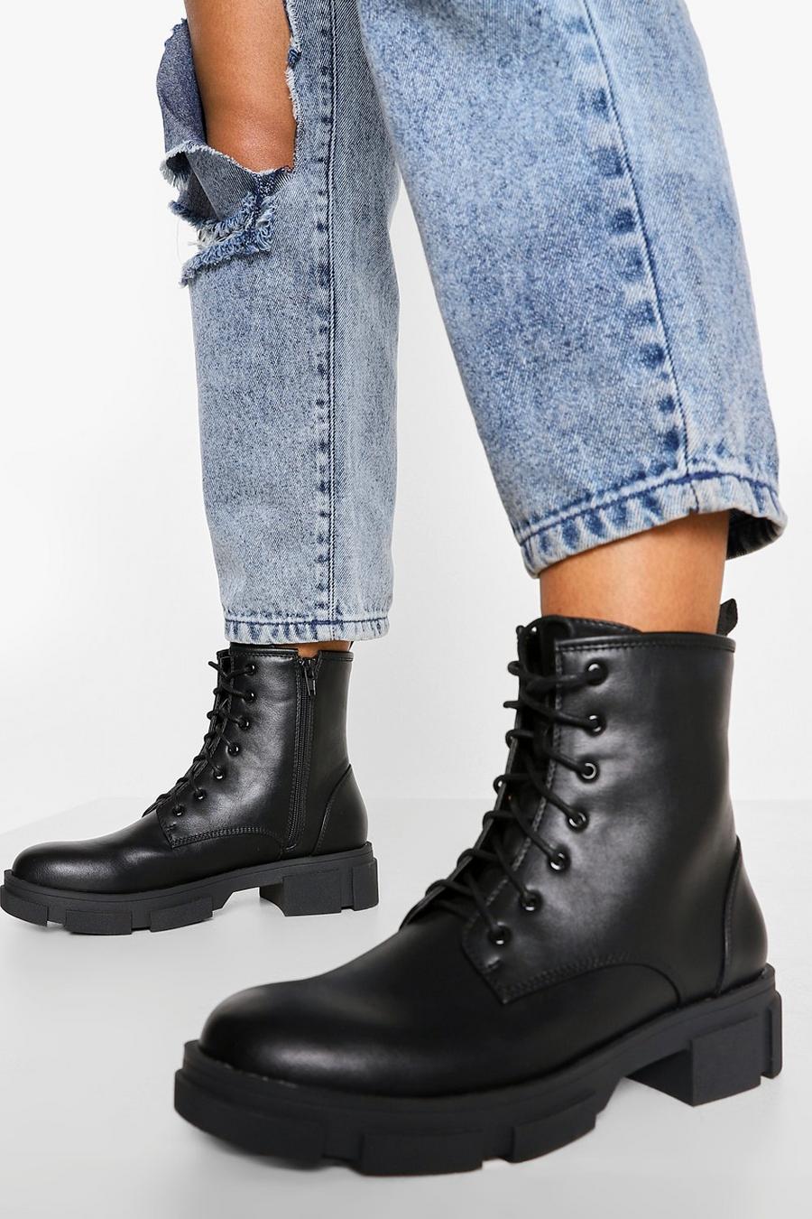 Black Interest Sole Chunky Combat Boots image number 1