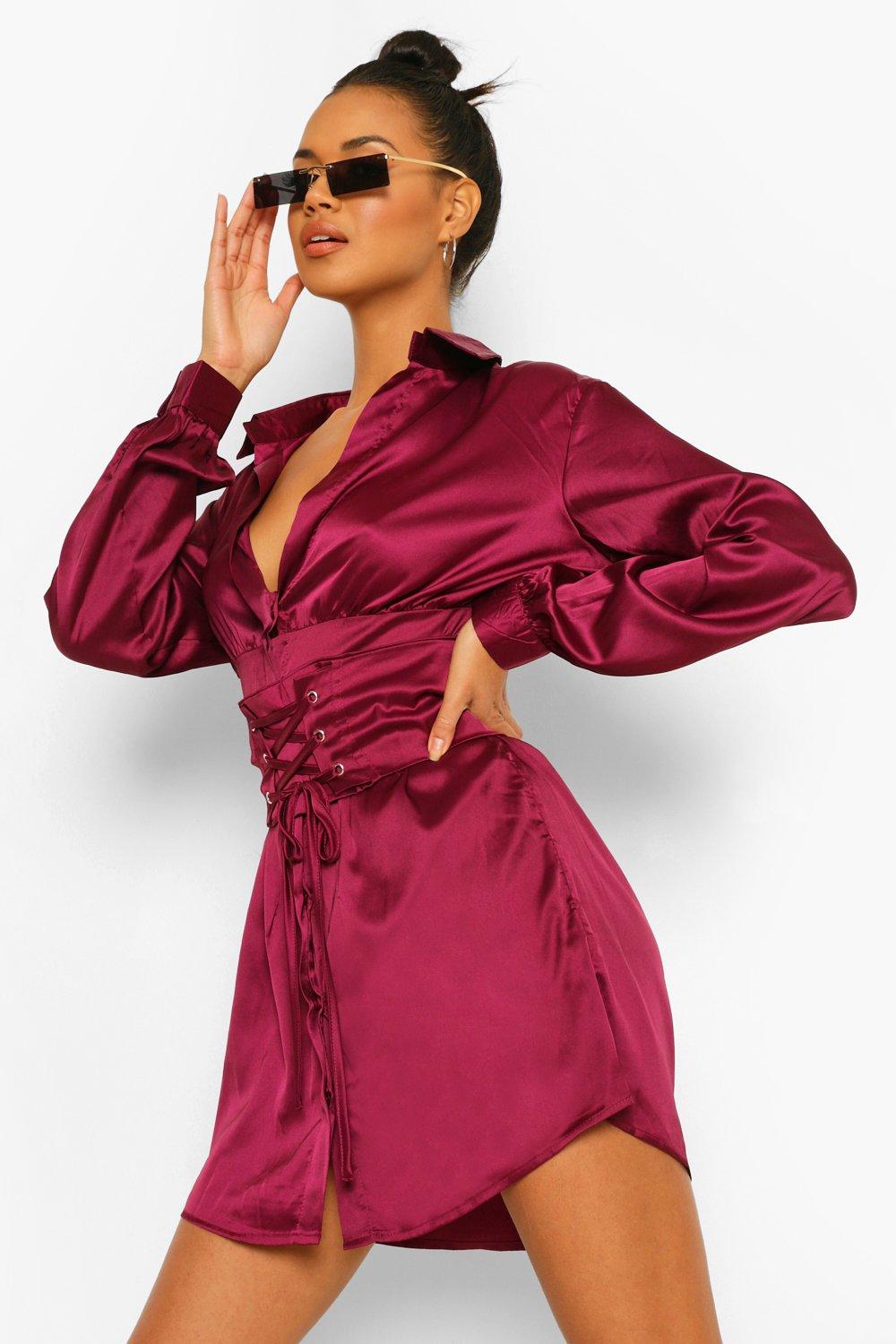 satin corset shirt dress