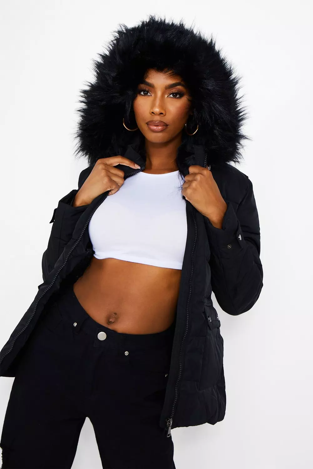 Faux fur outlet lined puffer jacket