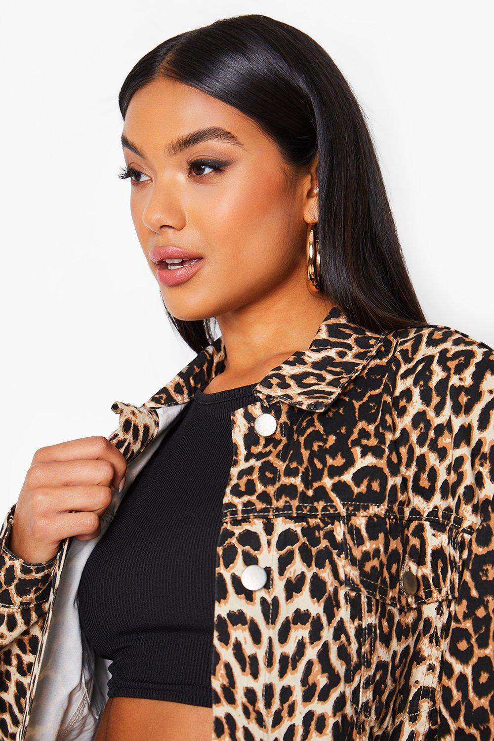 Women's denim jacket with animal print