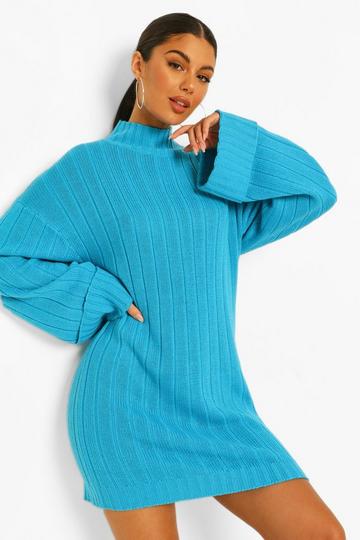 Maxi Wide Sleeve Wide Rib Sweater Dress peacock