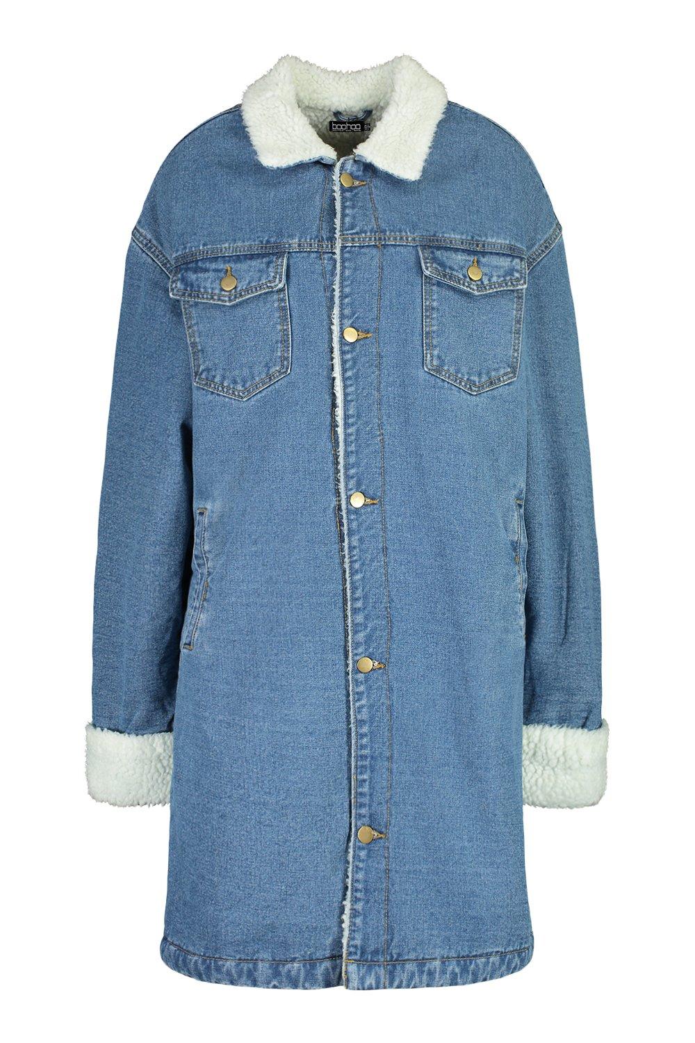 borg lined longline denim jacket