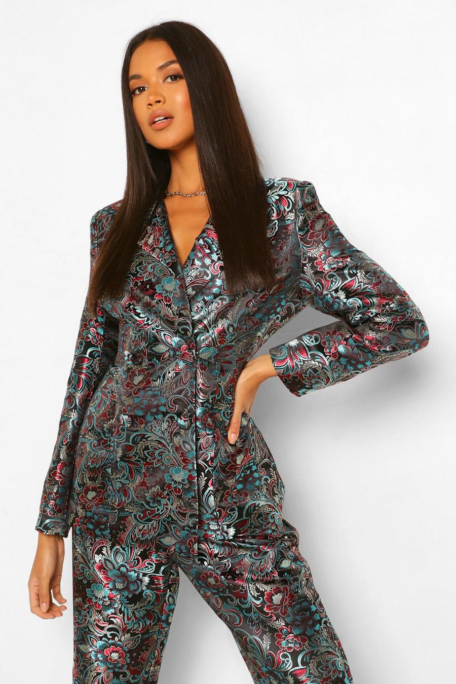 Tailored Floral Jacquard Double Breasted Blazer image number 1