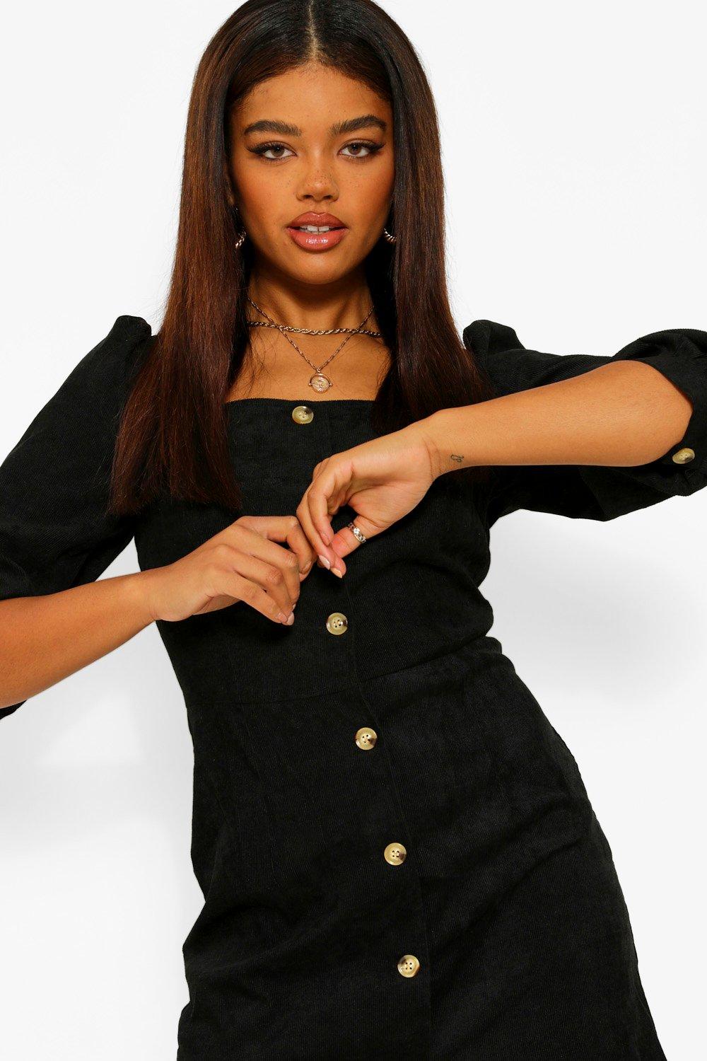 Boohoo black denim dress best sale