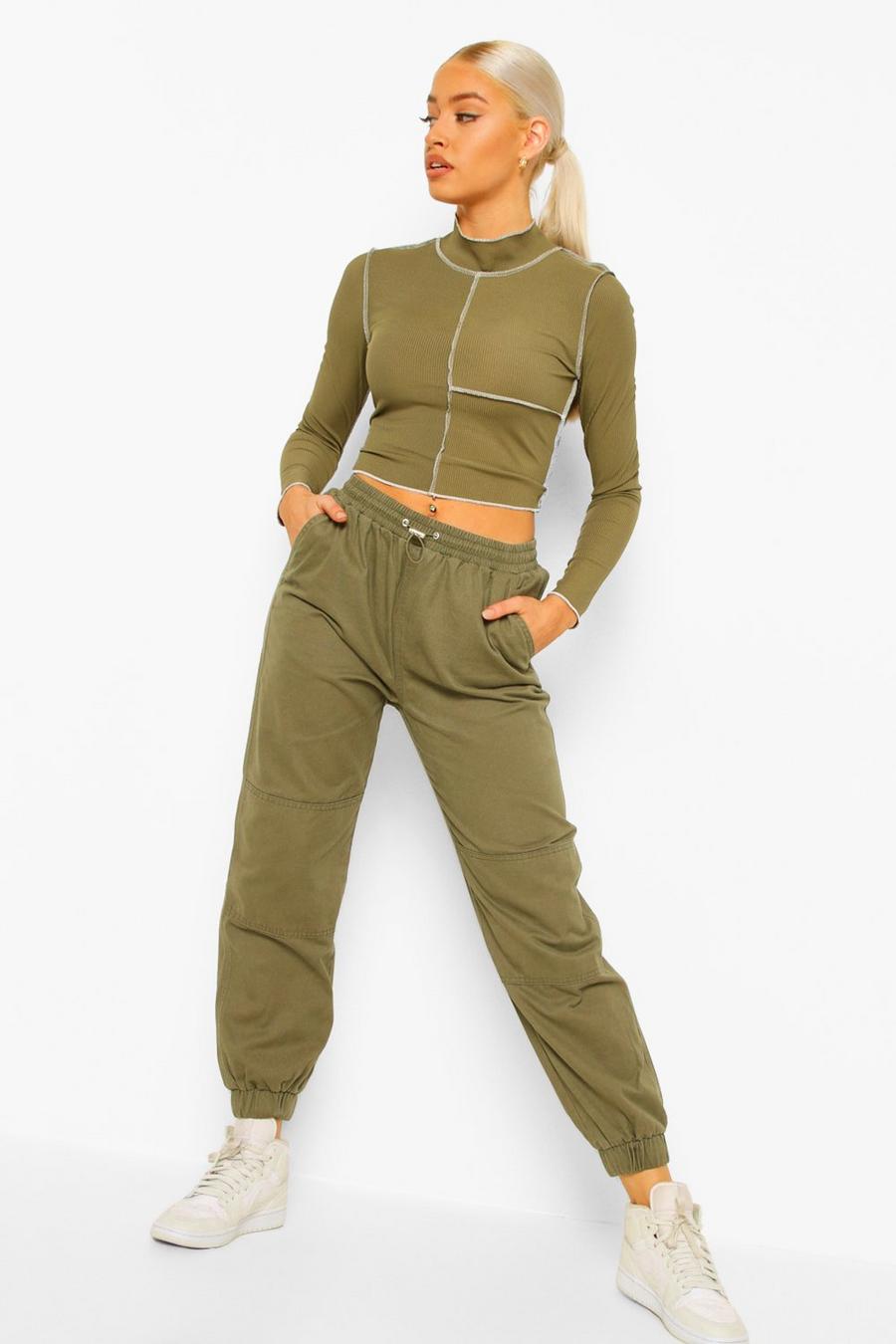 Khaki Seam Cuff Denim Joggers image number 1