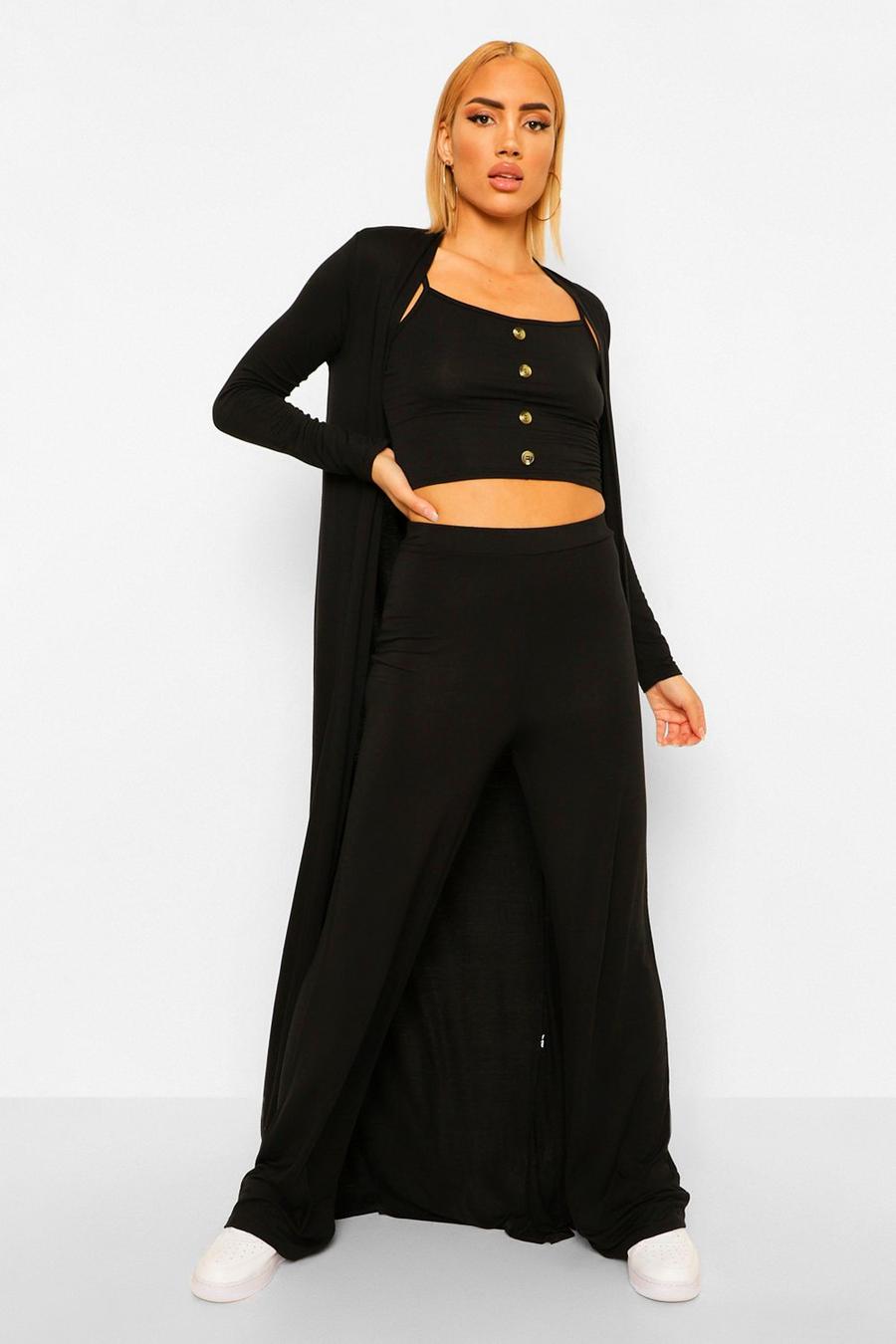 Black Cami Top And Pants And Duster Co-Ord image number 1