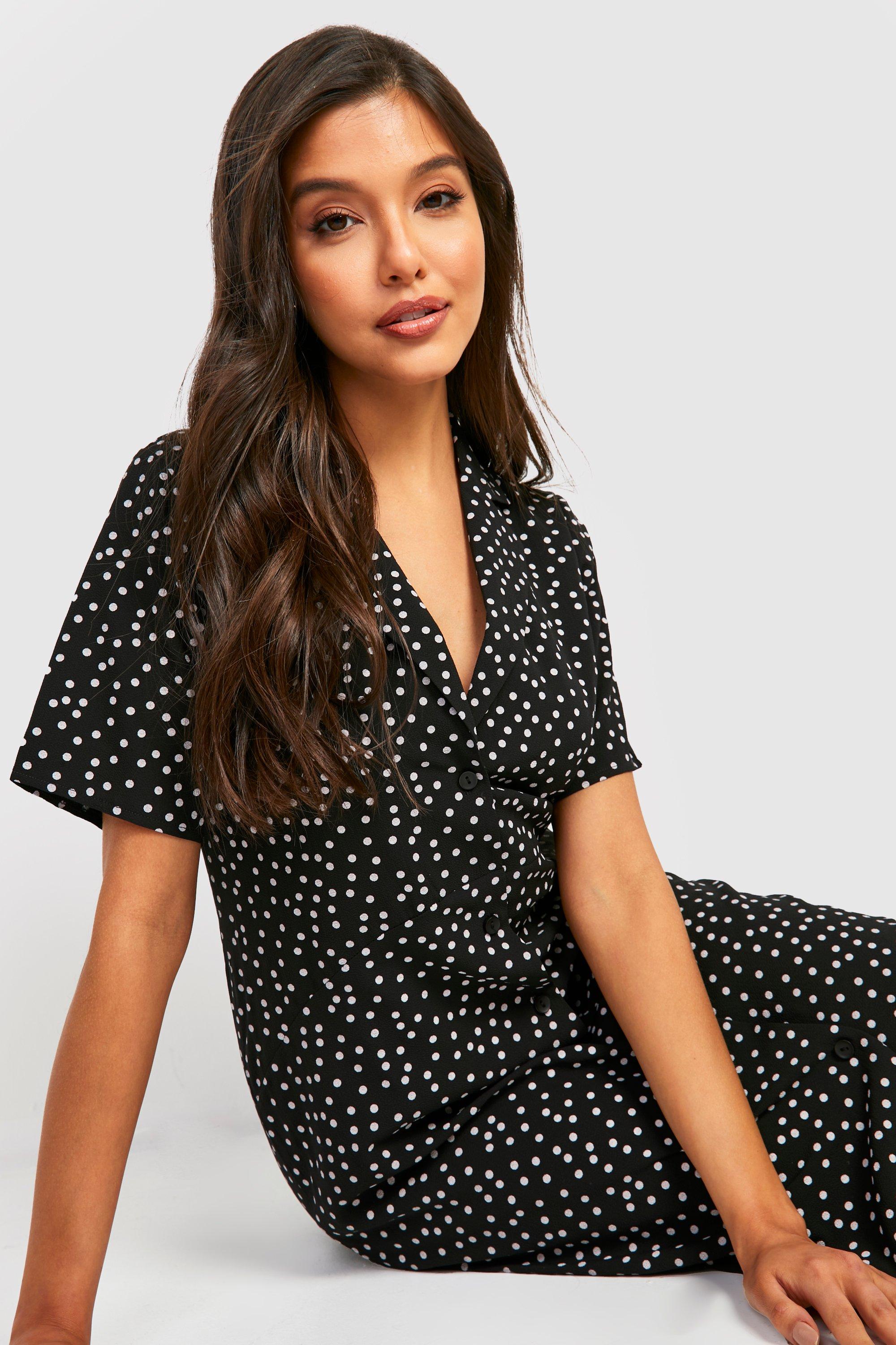 Black polka dot shirt outfit online