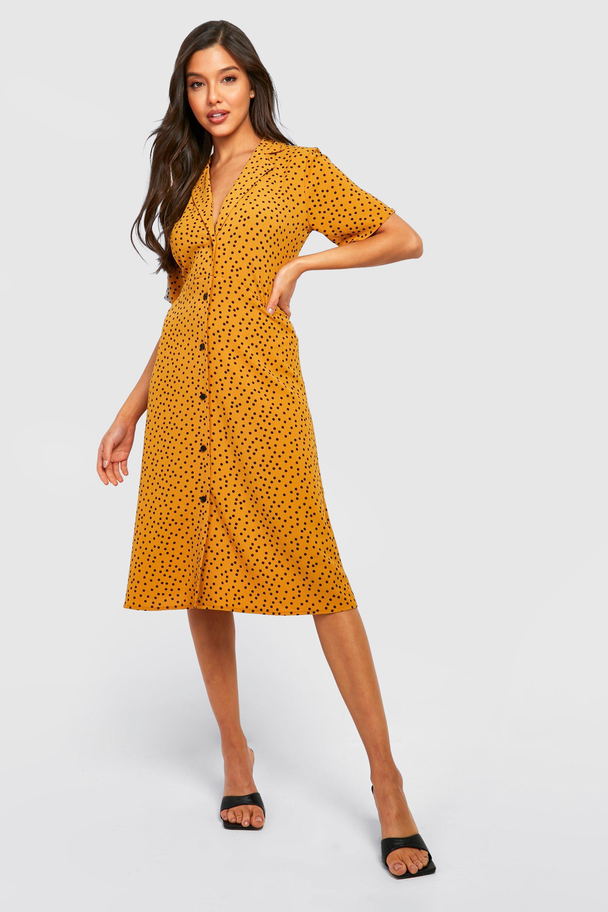 boohoo yellow polka dot dress