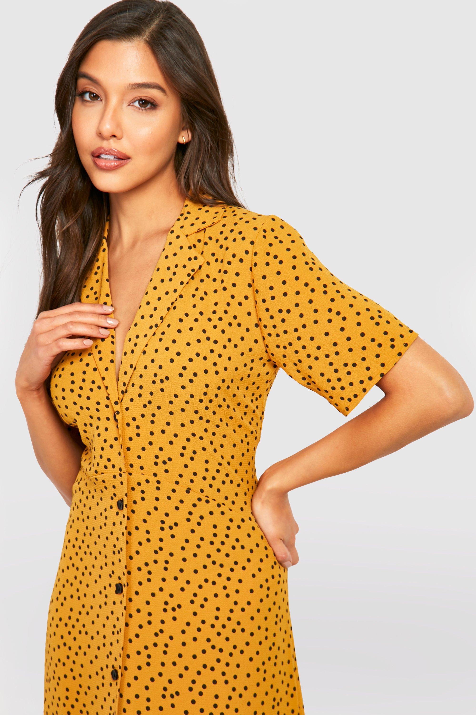 Boohoo yellow outlet polka dot dress