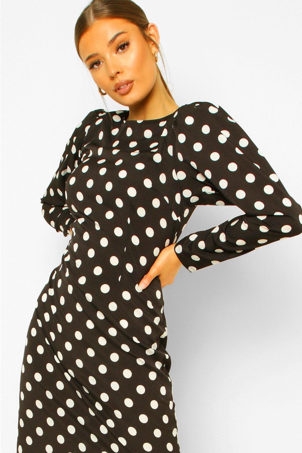 Polka Dot Asymetric Frill Hem Midi Dress boohoo UK
