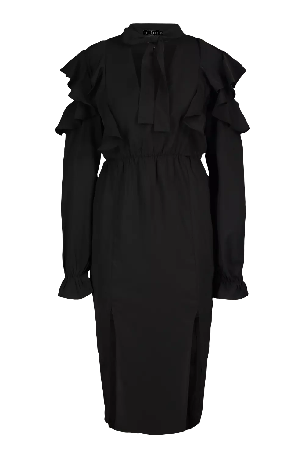 Tie neck ruffle dress discount