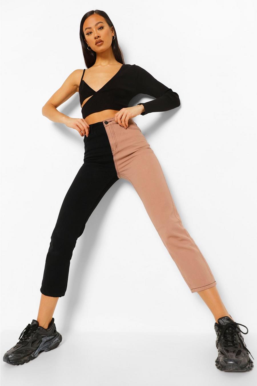 High-Rise Straight Leg Jeans mit Colorblock, Altrosa image number 1