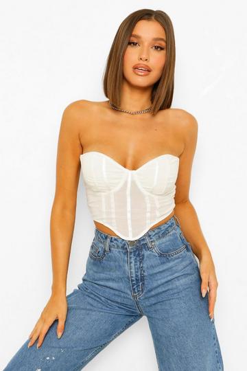 Mesh Boned Dip Hem Corset Top white