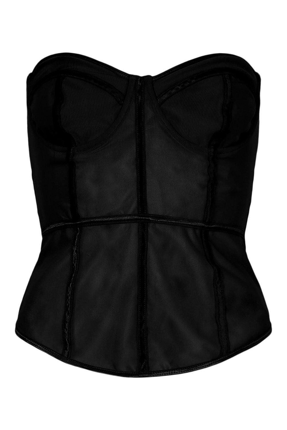 Mesh Boned Longline Corset Top boohoo IE