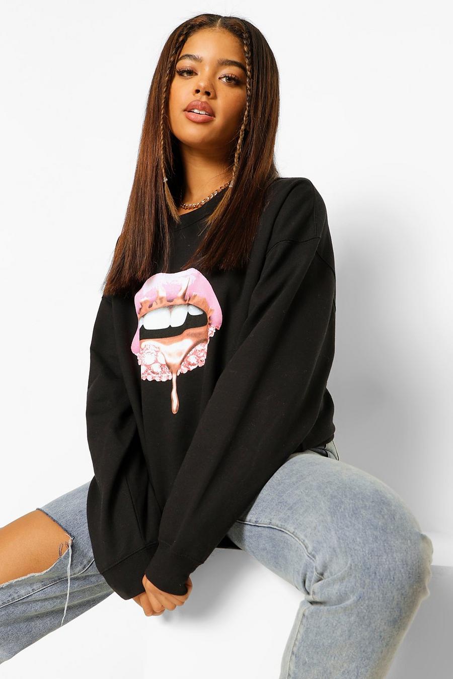 Jewel Lip Print Oversized Sweatshirt image number 1