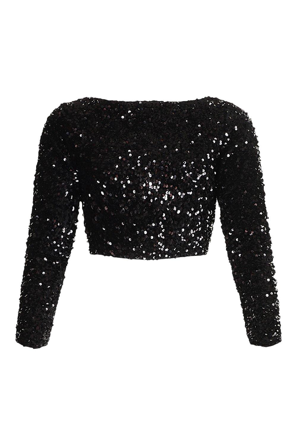 long sleeve glitter crop top