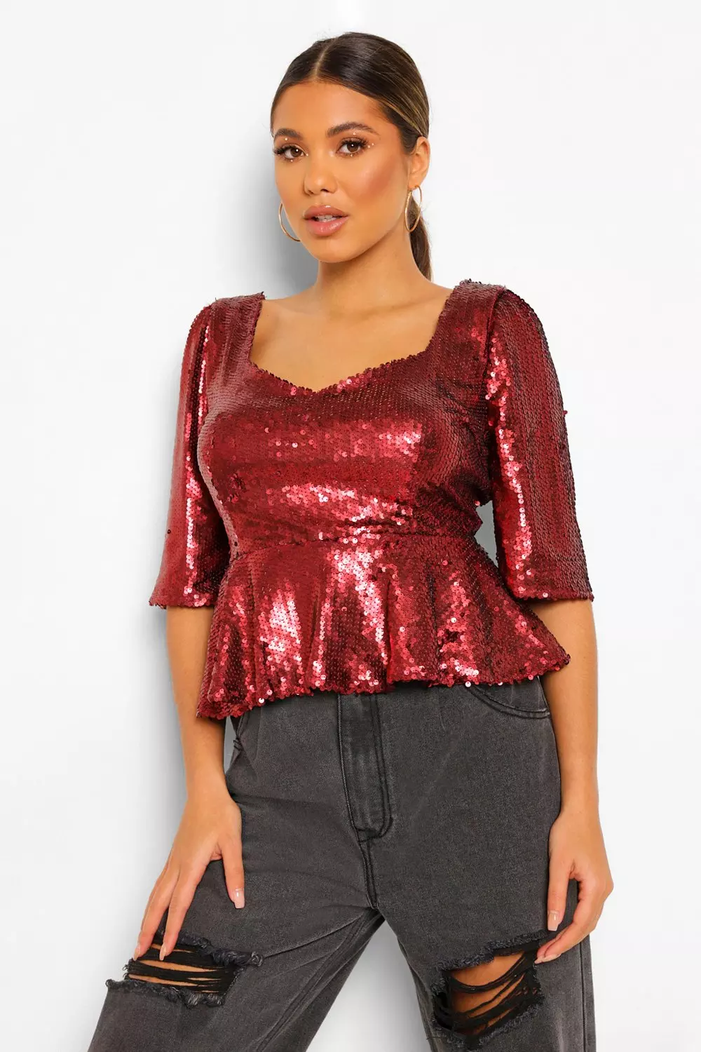 Sequin store peplum shirt