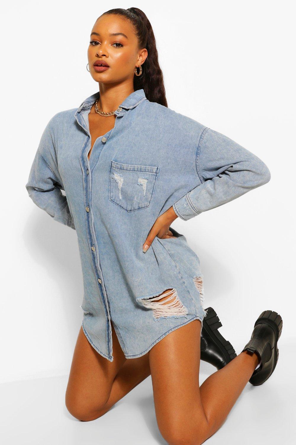 distressed denim dress