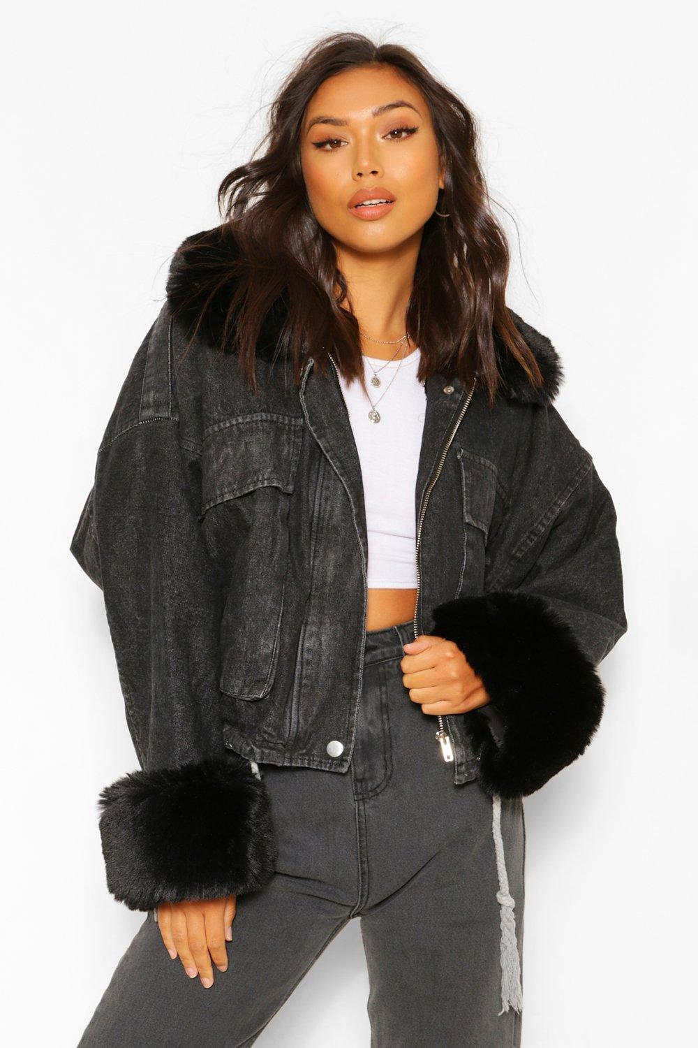 Denim fur hotsell jacket black