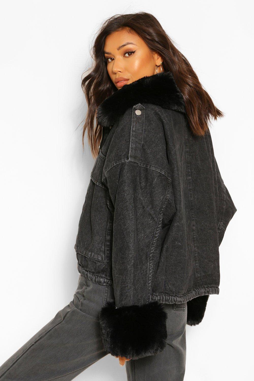 Veste en jean oversize avec fausse fourrure boohoo