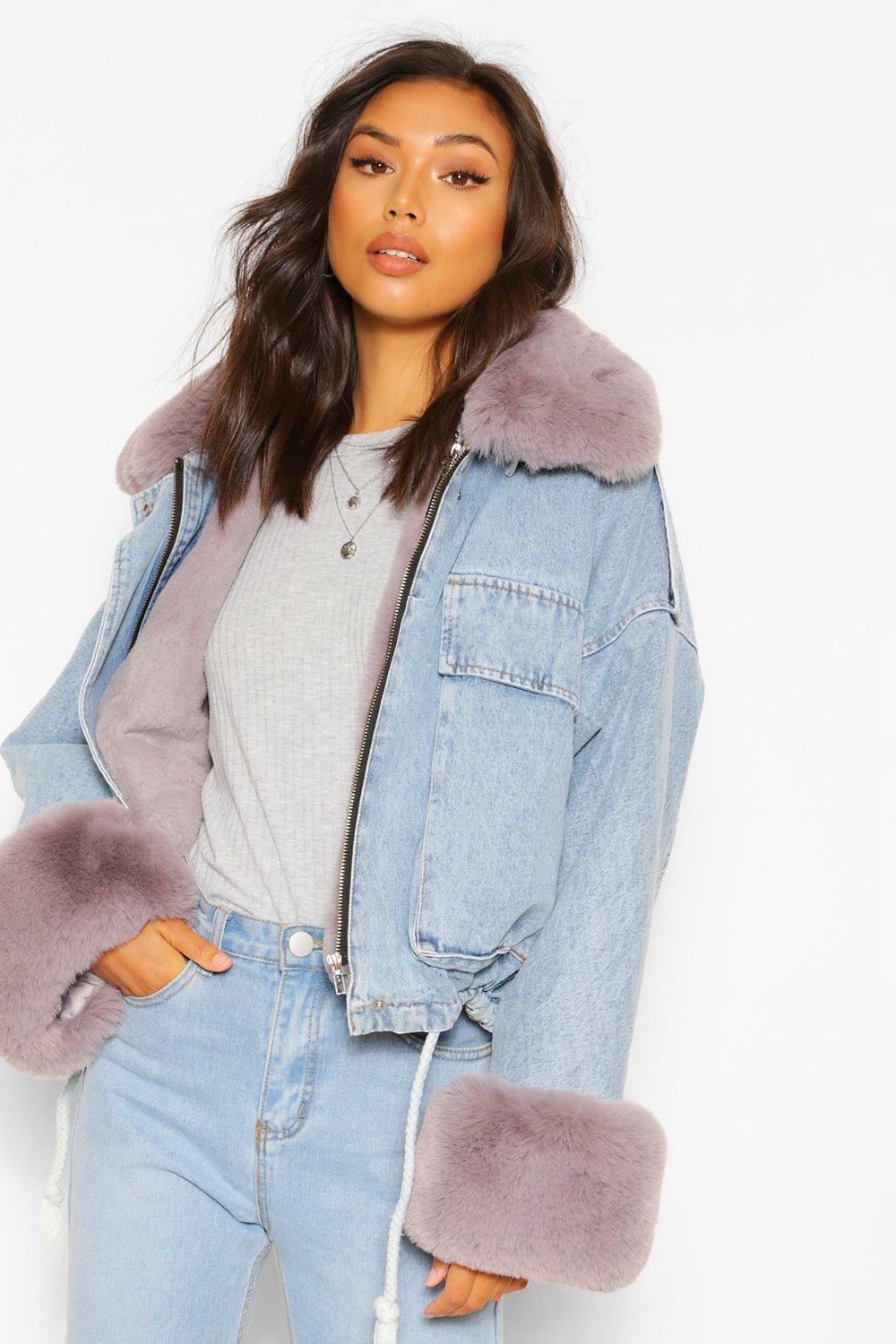 denim jacket with mink trim