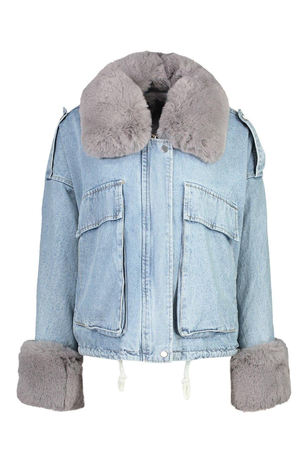 Faux Fur Trim Oversized Denim Jacket boohoo CA