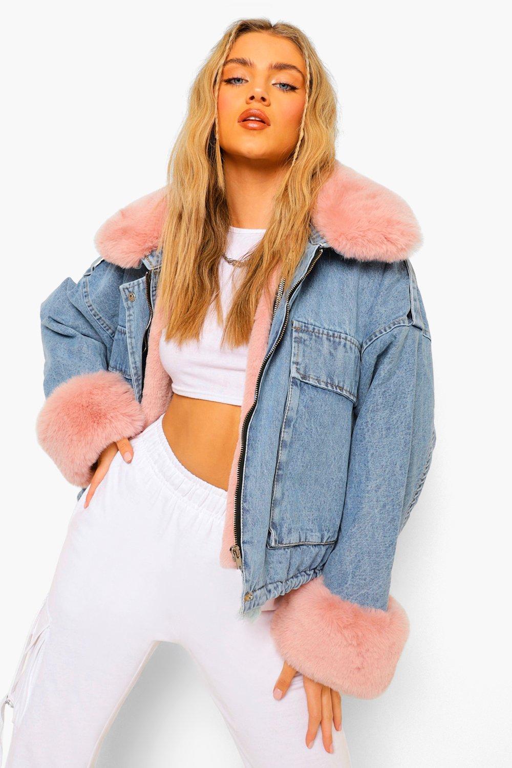 denim jacket with mink trim