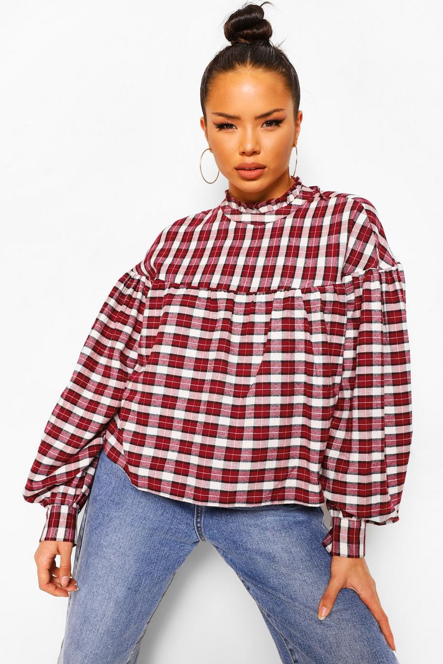 Berry Check Smock Blouse image number 1