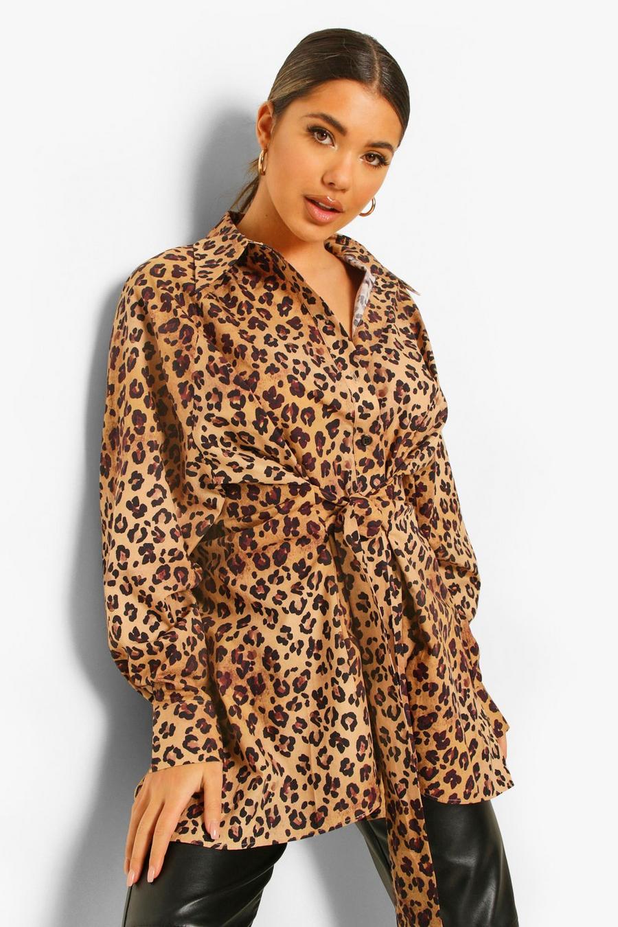 Leopard Luipaardprint Tuniek Shirt Met Rug Split En Strik image number 1