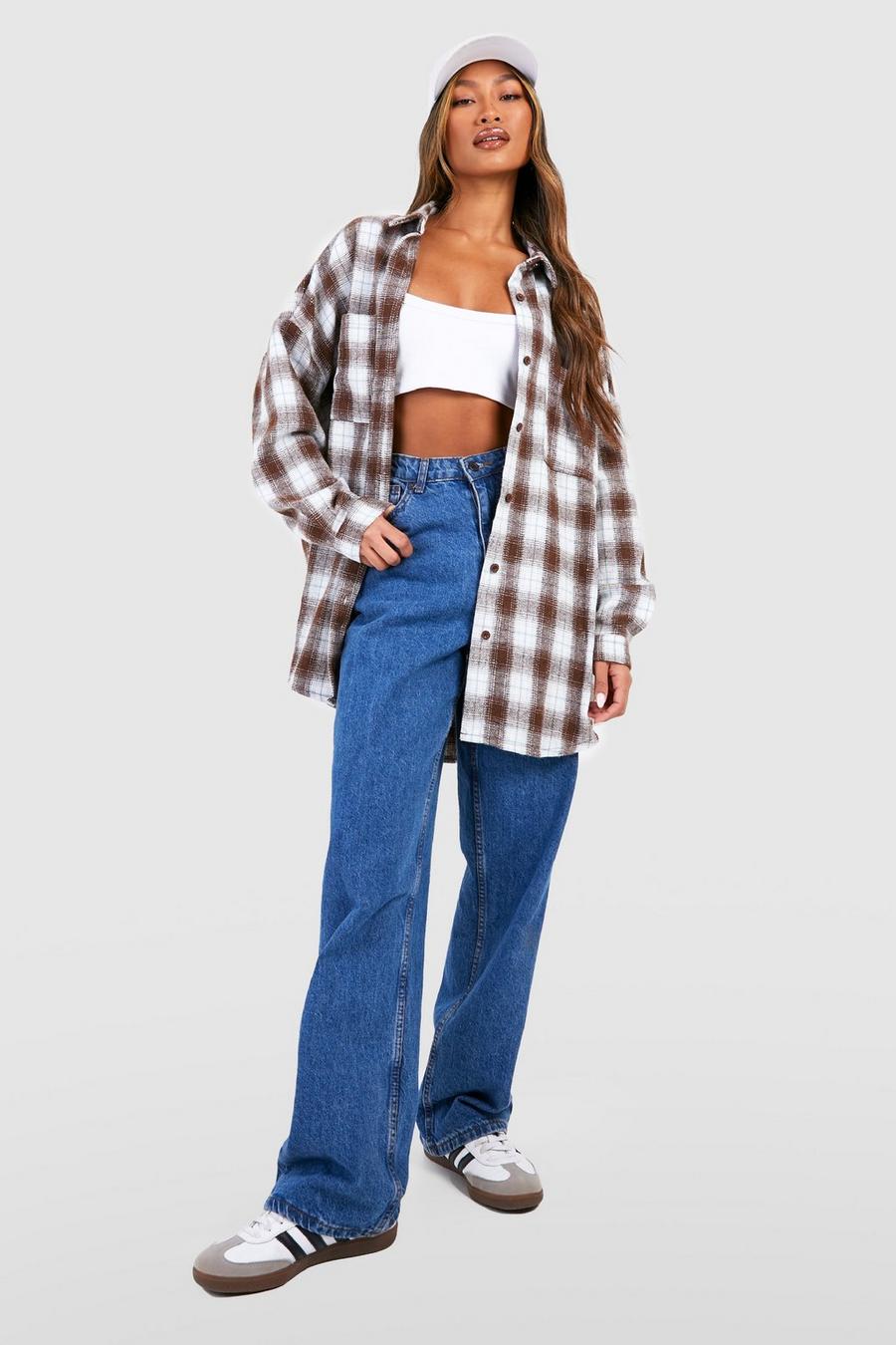 Brown marrón Oversized Checked Shirt