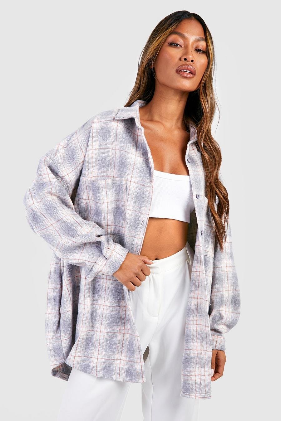 Grey gris Oversized Checked Shirt