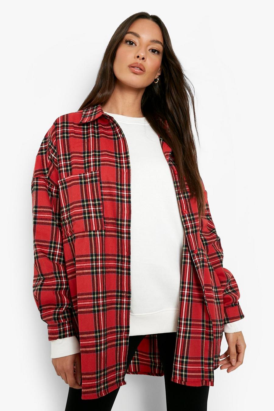 Red Oversized Flannel Shirt image number 1