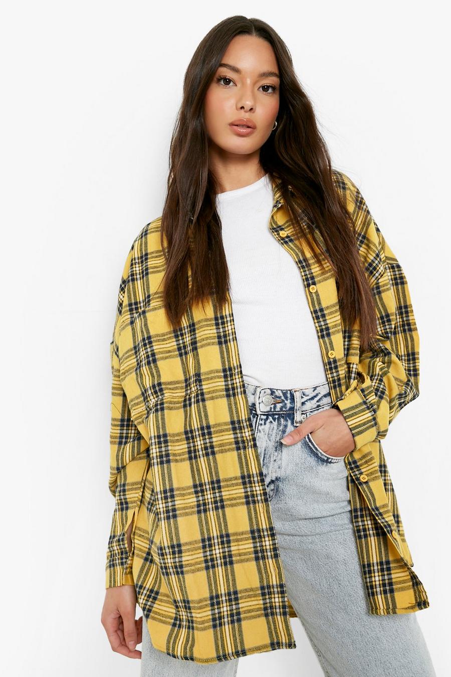 Yellow Oversized Checked Shirt image number 1